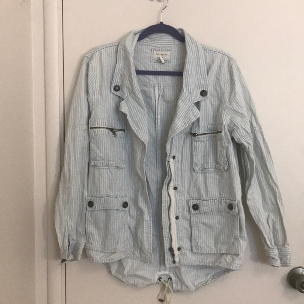 Light blue and cream railroad striped jacket